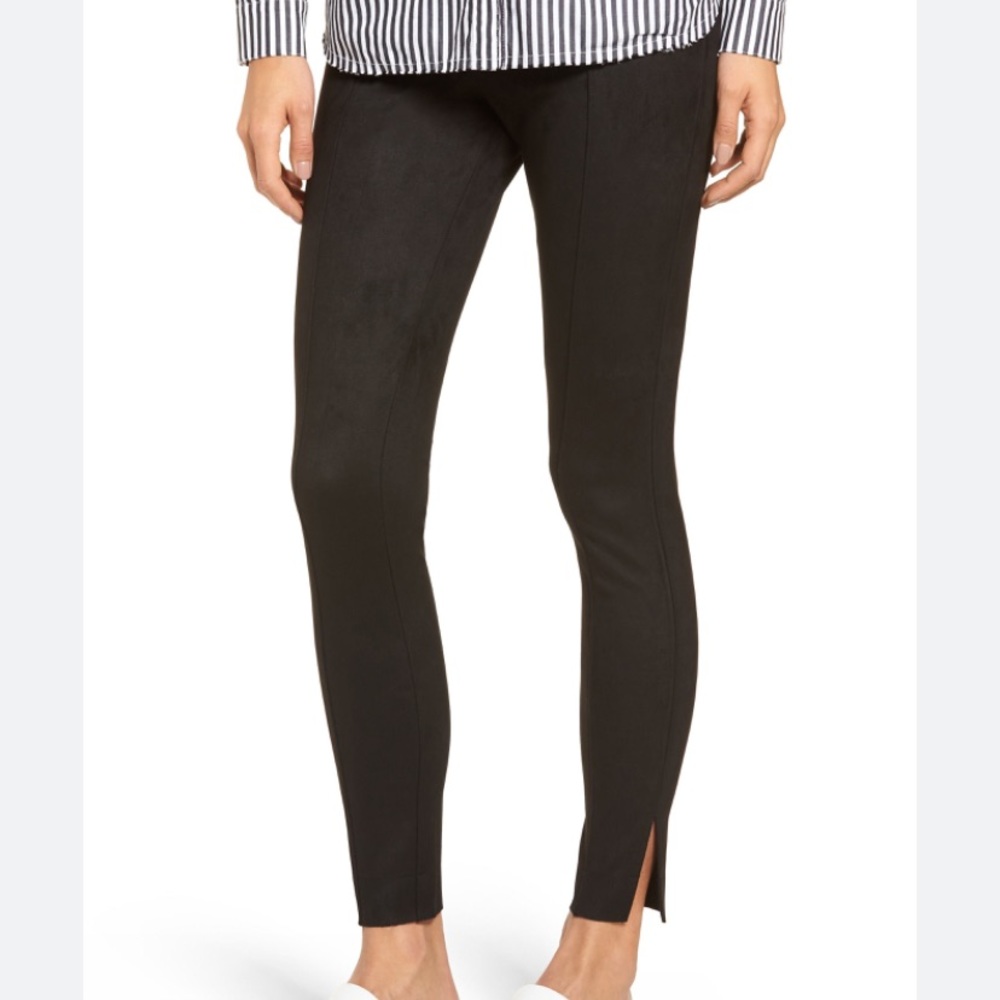 Zeza B By Hue Side Slit Faux Suede Leggings